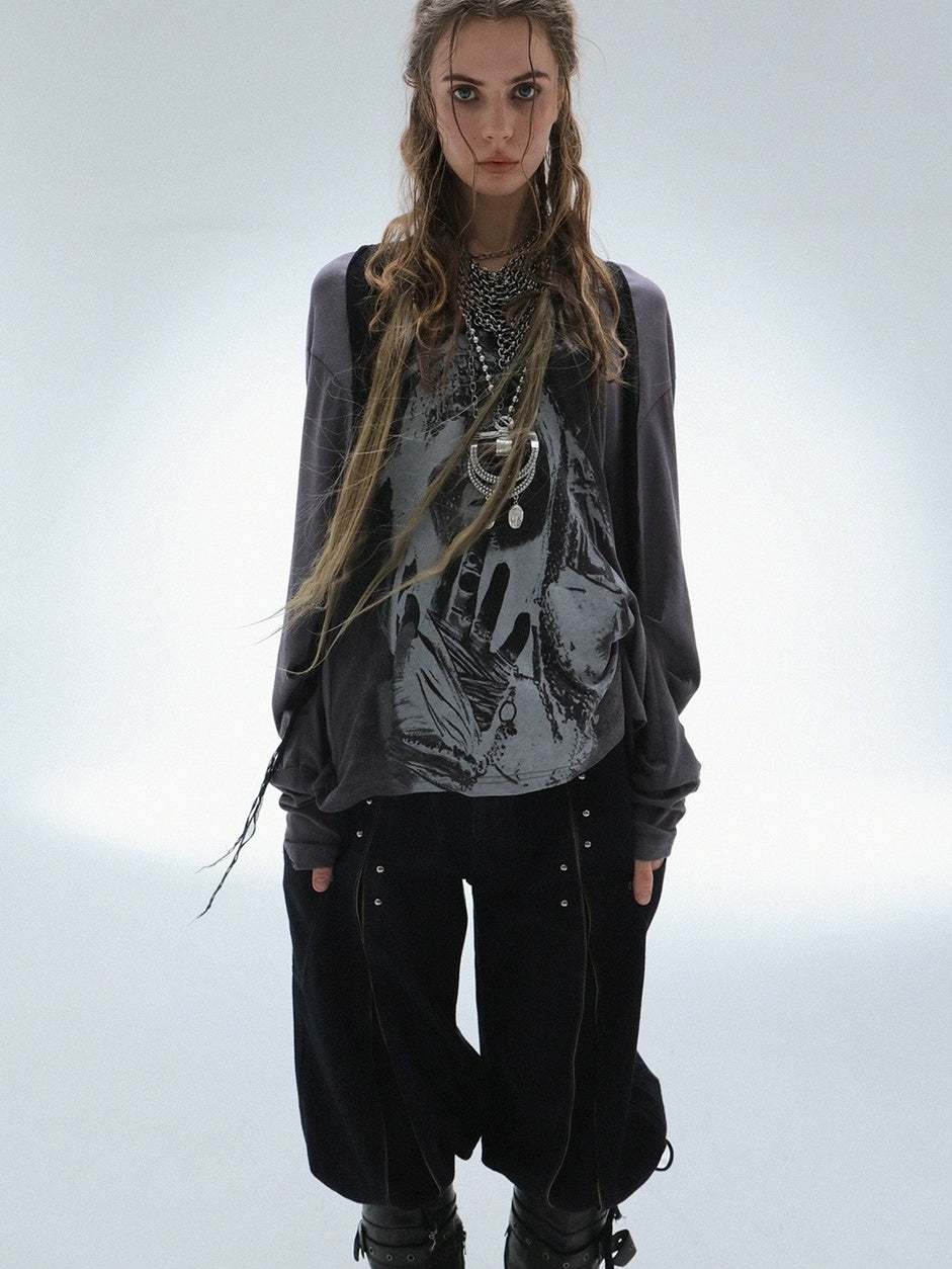 DoublePunch Lightweight Punk Loose Fit Long Sleeve Vintage Print Womens Travel T-Shirt