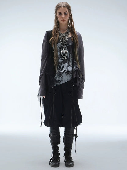 DoublePunch Lightweight Punk Loose Fit Long Sleeve Vintage Print Womens Travel T-Shirt