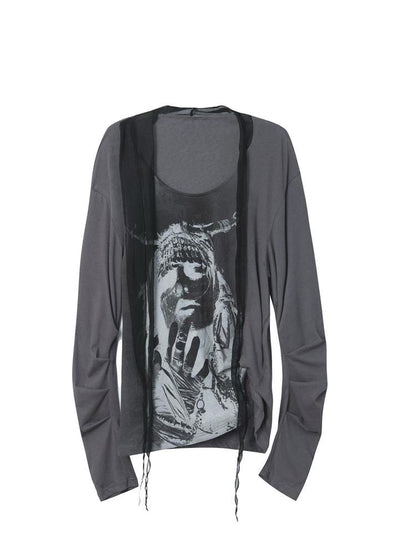 DoublePunch Lightweight Punk Loose Fit Long Sleeve Vintage Print Womens Travel T-Shirt