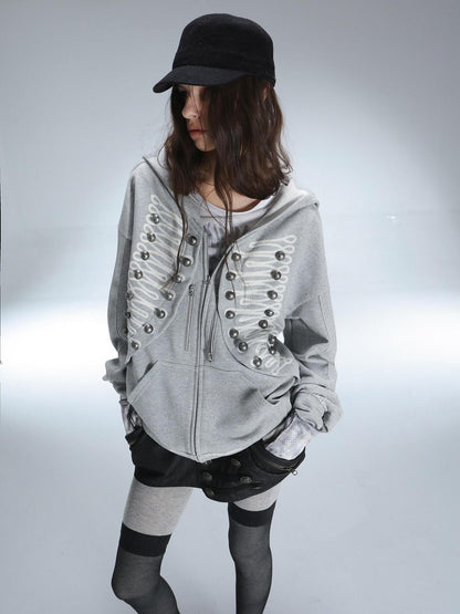 DoublePunch Napoleonic Embroidered Metal Button Zippered Loose Women&