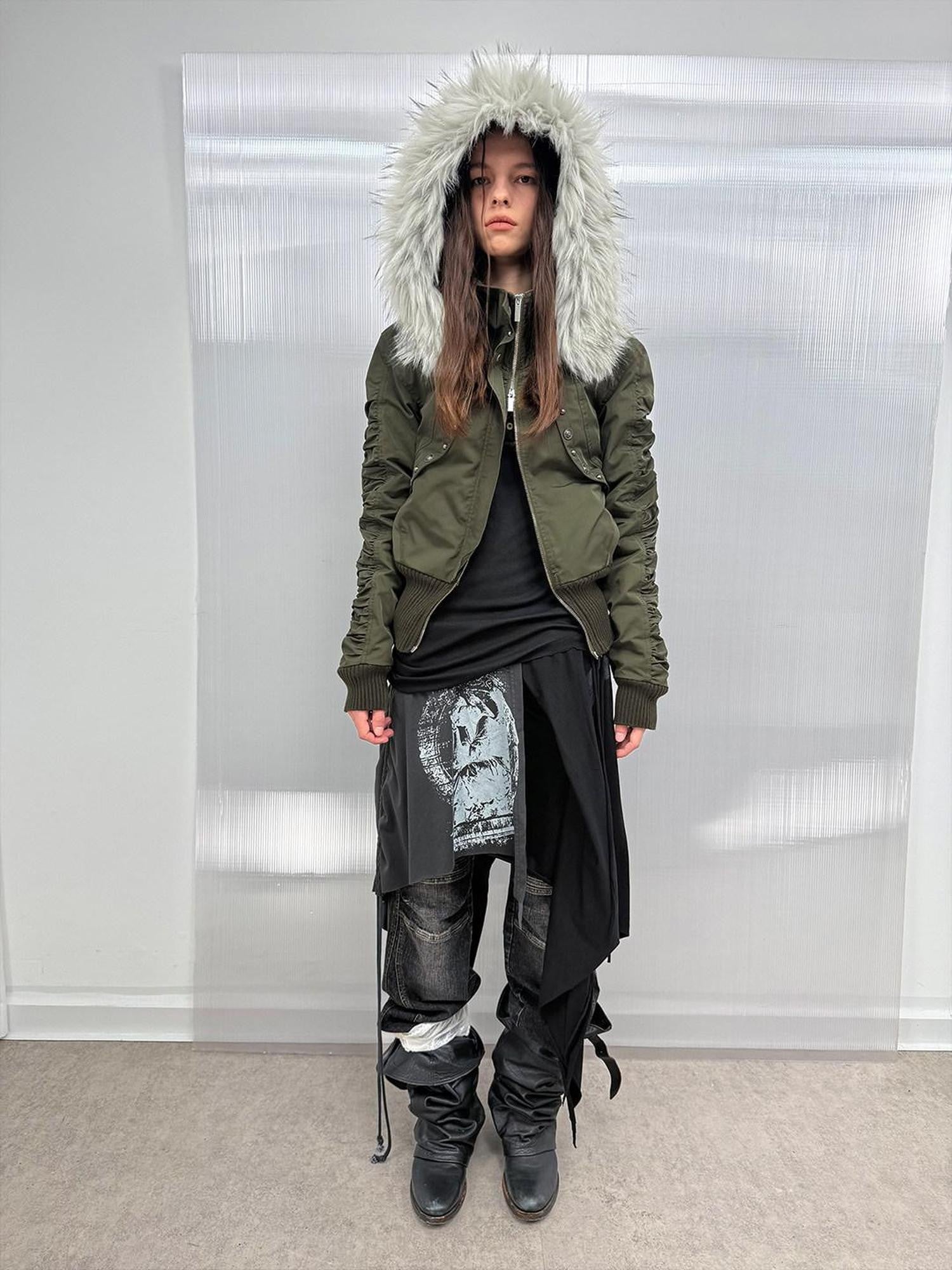 DoublePunch Olive Punk Cinched Waist Faux Fur Hooded Women&