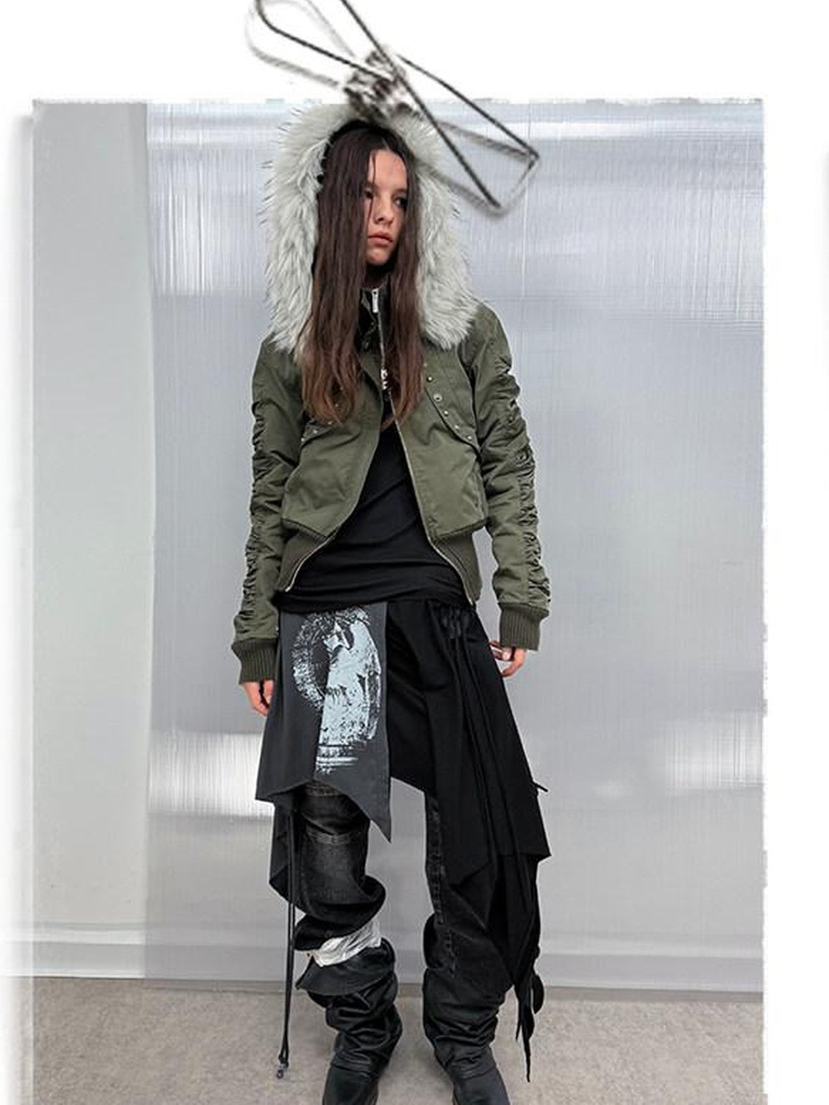 DoublePunch Olive Punk Cinched Waist Faux Fur Hooded Women&