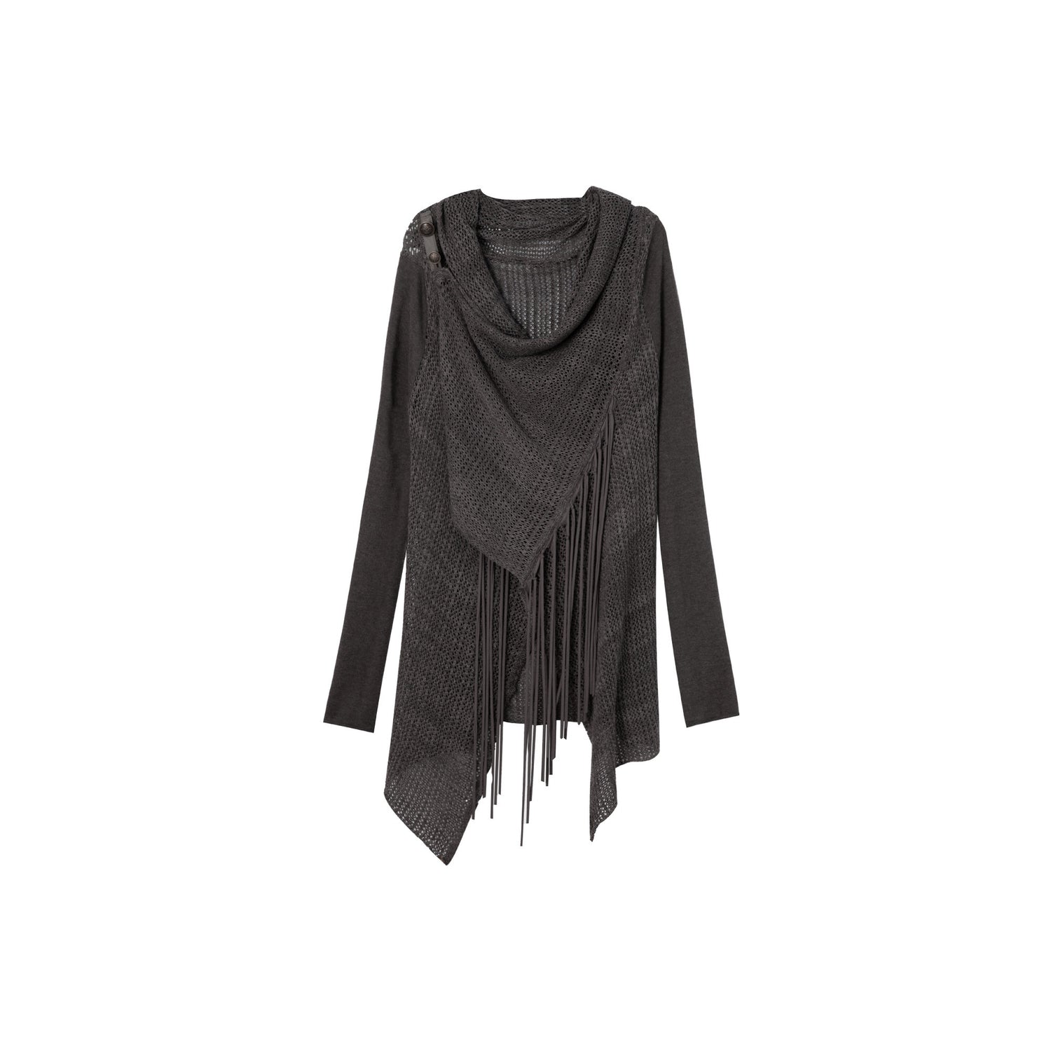 DoublePunch_Openwork_Knit_Tassel_Irregular_Shawl_Mid_Length_Women&