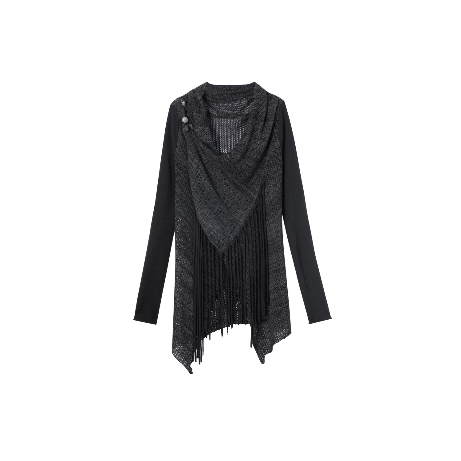 DoublePunch_Openwork_Knit_Tassel_Irregular_Shawl_Mid_Length_Women&