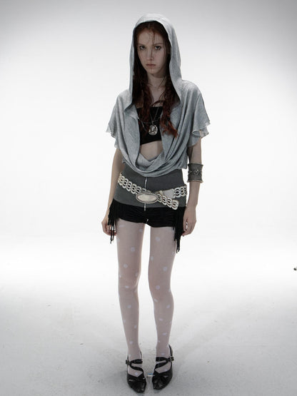 DoublePunch Openwork Knit Waist Batwing Scoop Neck Women&