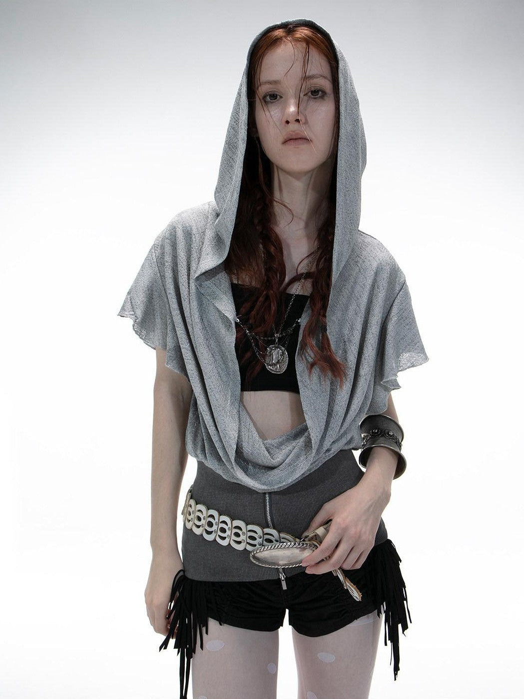 DoublePunch Openwork Knit Waist Batwing Scoop Neck Women&