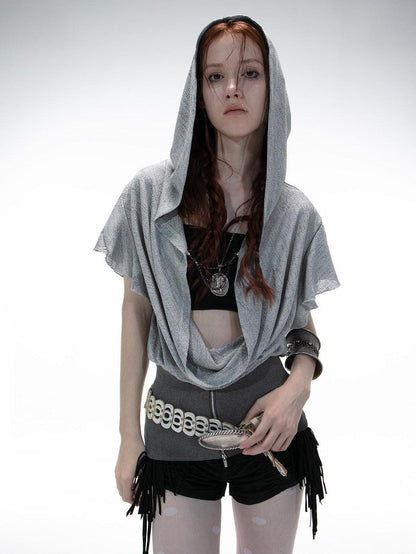 DoublePunch Openwork Knit Waist Batwing Scoop Neck Women&