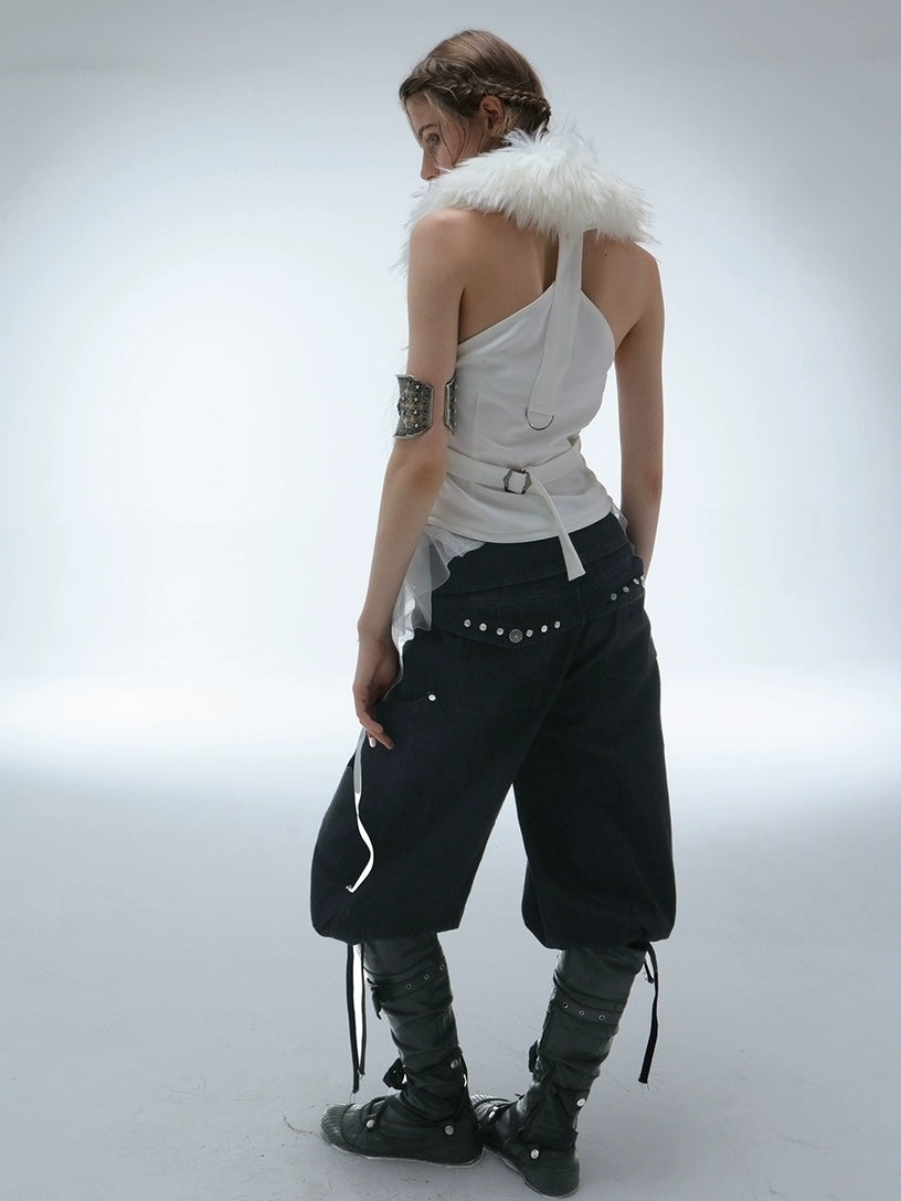 DoublePunch Original Patchwork Double Breasted V Neck Fitted Waist Women Vest