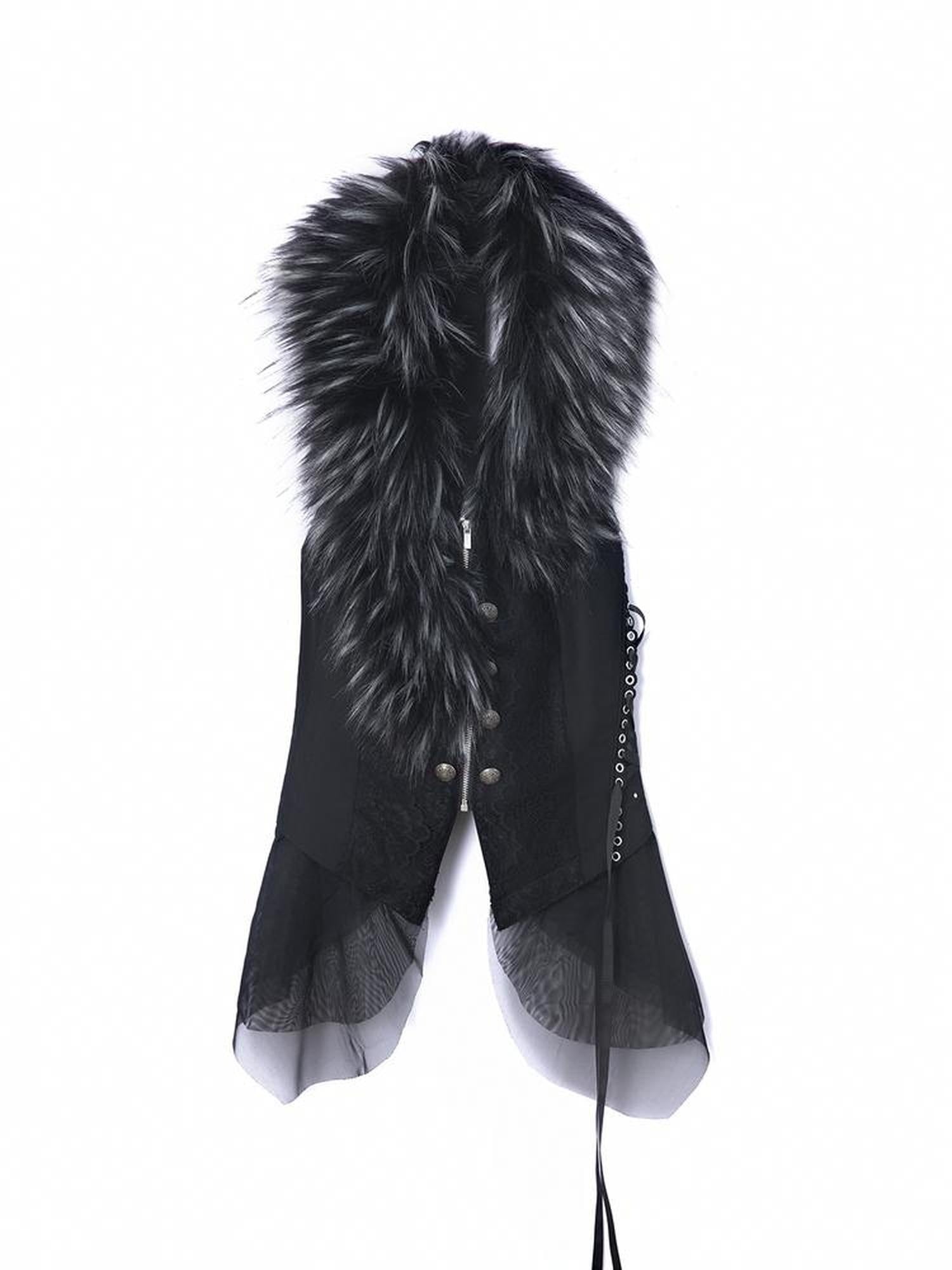 DoublePunch Original Patchwork Double Breasted V Neck Fitted Waist Women Vest