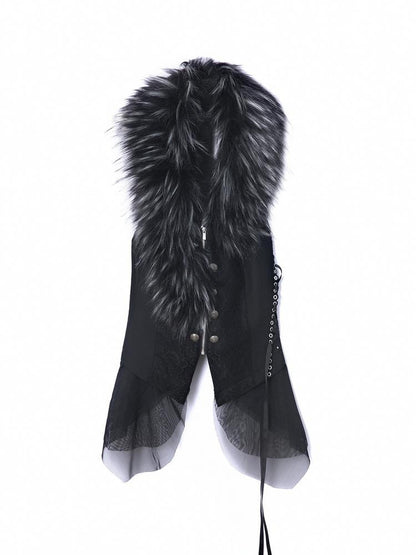 DoublePunch Original Patchwork Double Breasted V Neck Fitted Waist Women Vest