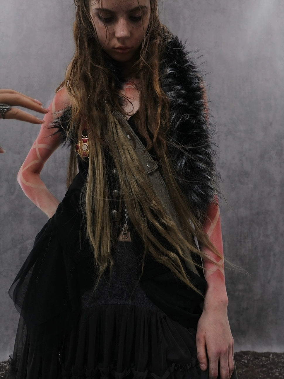 DoublePunch Original Patchwork Double Breasted V Neck Fitted Waist Women Vest