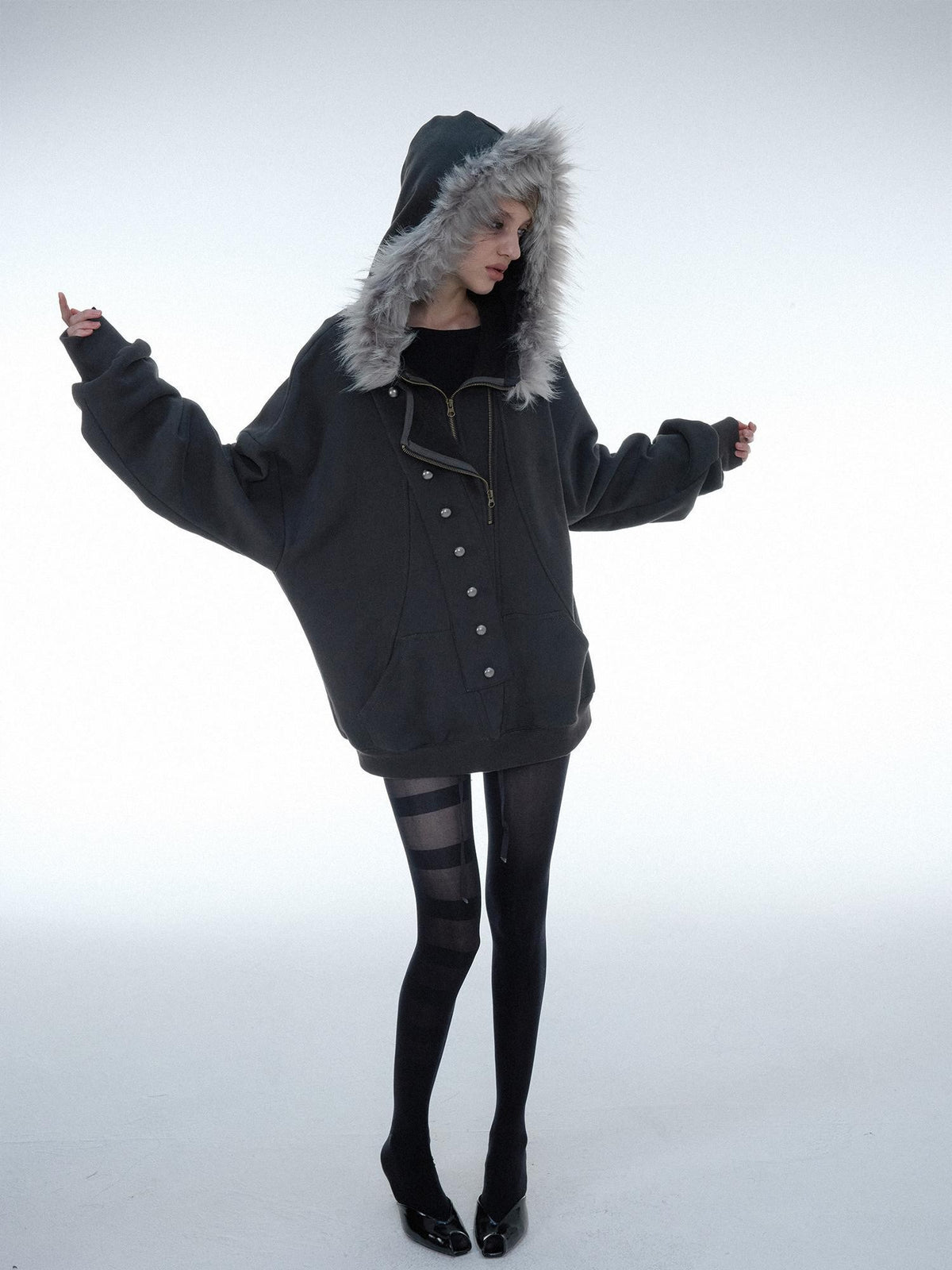 DoublePunch Oversized Fleece Lined Half Zip Cotton Women&