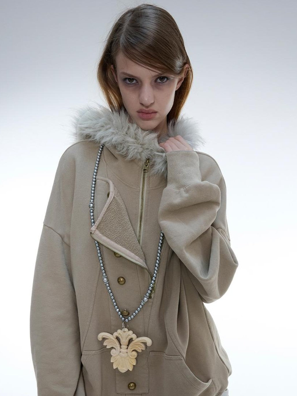 DoublePunch Oversized Fleece Lined Half Zip Cotton Women&