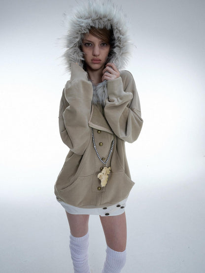 DoublePunch Oversized Fleece Lined Half Zip Cotton Women&
