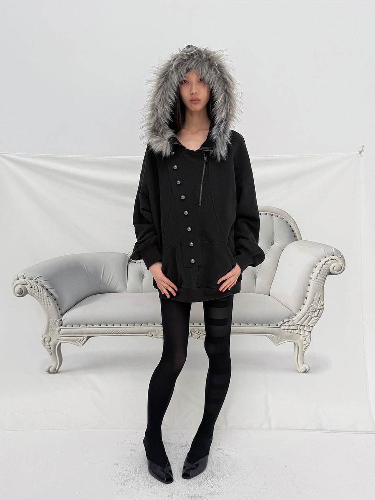 DoublePunch Oversized Fleece Lined Half Zip Cotton Women&
