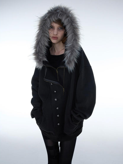 DoublePunch Oversized Fleece Lined Half Zip Cotton Women&