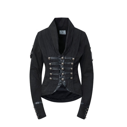 DoublePunch_Patch_Leather_Double_Breasted_Small_Lapel_Women&
