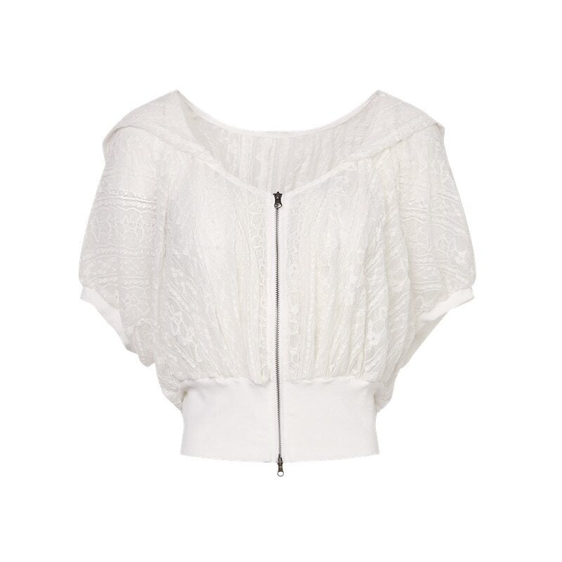 DoublePunch_Pleated_Lace_Hooded_Raglan_Zipper_Two_Way_Cropped_Women&