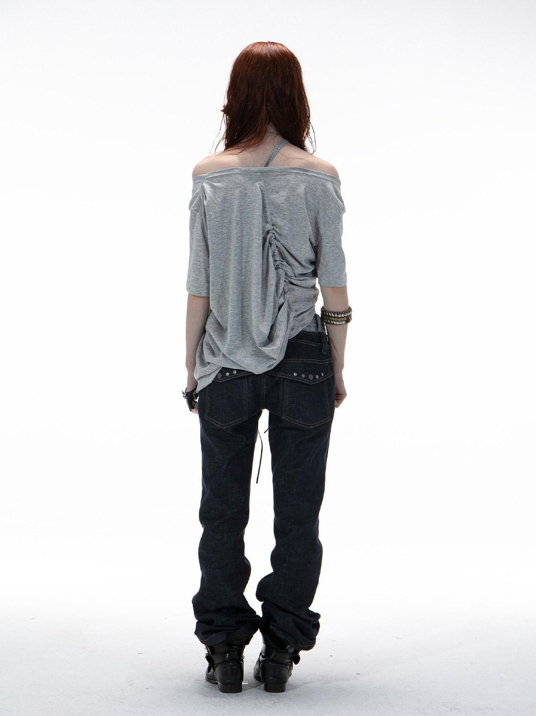 DoublePunch Printed Drawstring Slanted Neck Women&