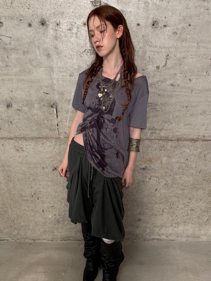 DoublePunch Printed Drawstring Slanted Neck Women&
