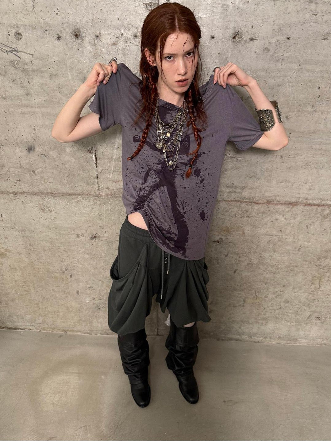 DoublePunch Printed Drawstring Slanted Neck Women&