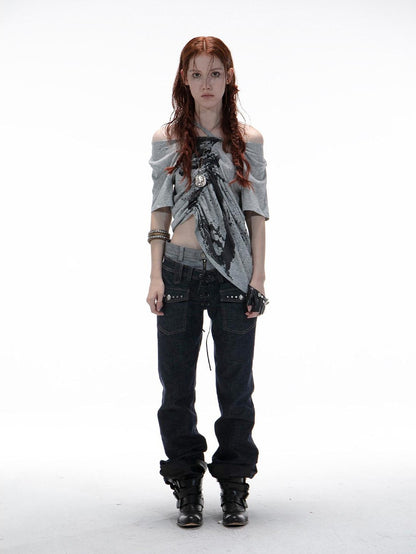 DoublePunch Printed Drawstring Slanted Neck Women&