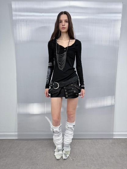 DoublePunch Pumpkin Puff Structured Asymmetrical Metal Buckle Workwear Women&