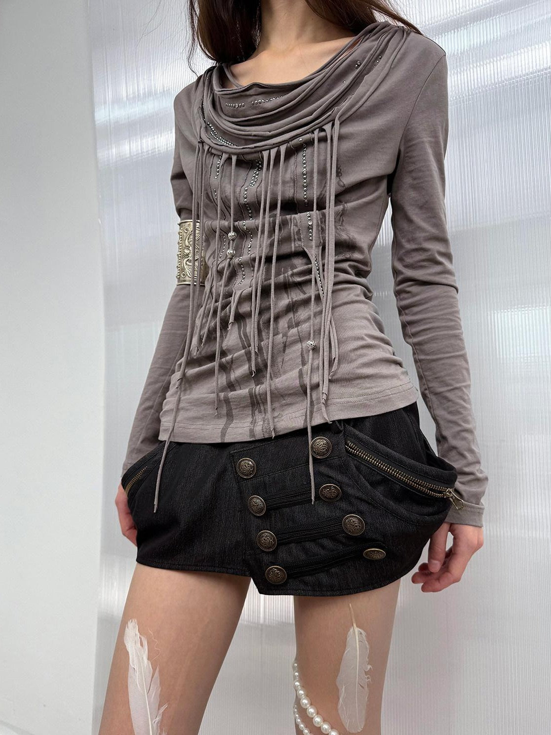 DoublePunch Pumpkin Puff Structured Asymmetrical Metal Buckle Workwear Women&
