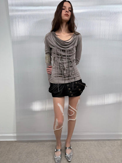 DoublePunch Pumpkin Puff Structured Asymmetrical Metal Buckle Workwear Women&