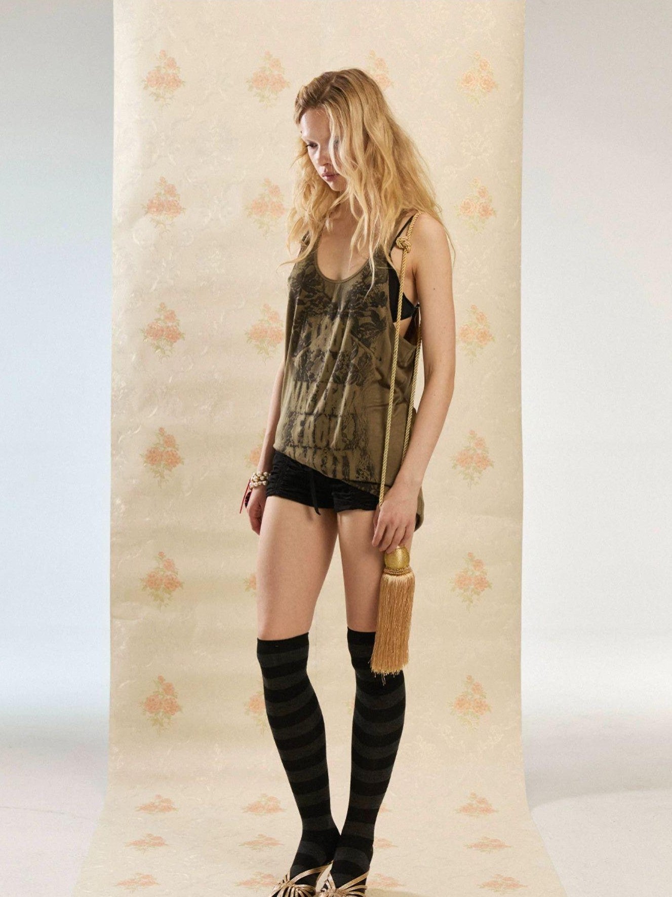 DoublePunch Punk Letter Slogan Print U Neck Racerback Narrow Straps Women&