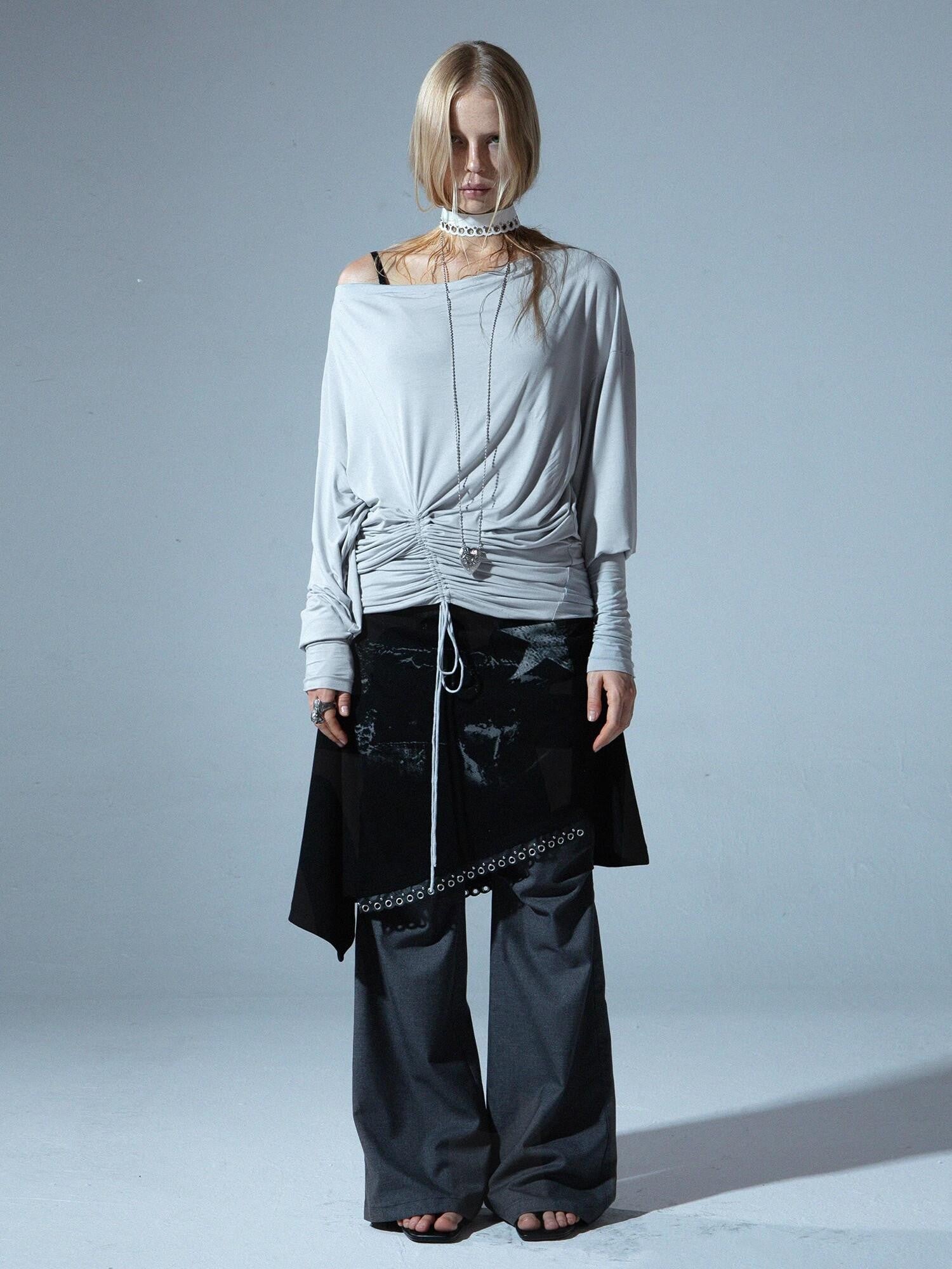 DoublePunch Relaxed Drawstring Boatneck Batwing Women&