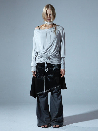 DoublePunch Relaxed Drawstring Boatneck Batwing Women&
