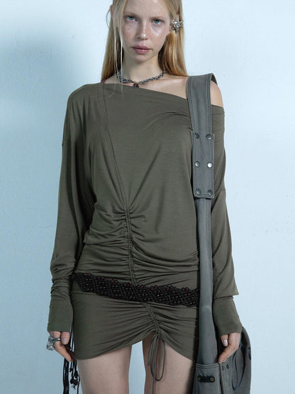 DoublePunch Relaxed Drawstring Boatneck Batwing Women&