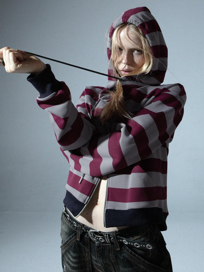 DoublePunch Retro Punk Striped Straight Zip Ribbed Pockets Women&