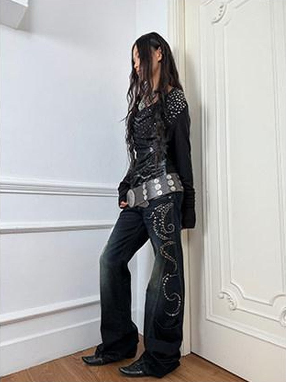 DoublePunch Rhinestone Print Drape Asymmetric Women&