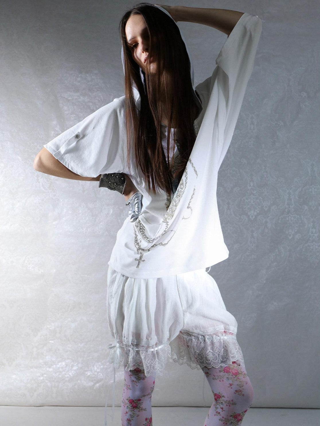 DoublePunch Rhinestone Print Hooded Batwing Women&