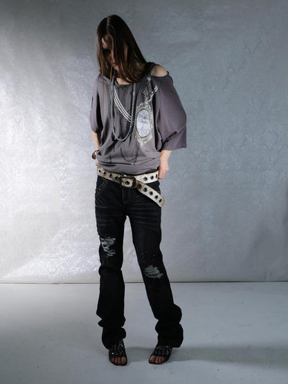 DoublePunch Rhinestone Print Hooded Batwing Women&