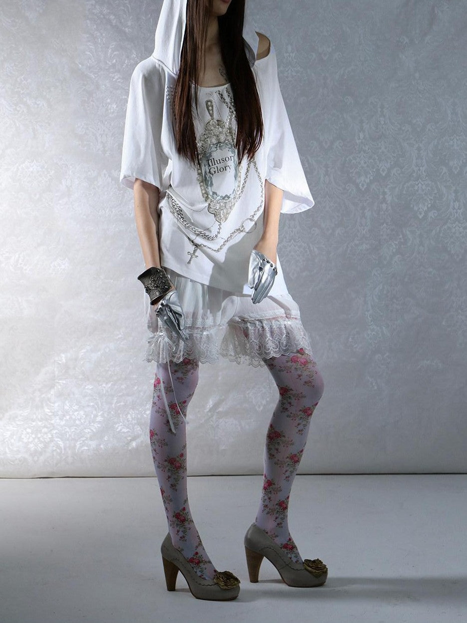 DoublePunch Rhinestone Print Hooded Batwing Women&