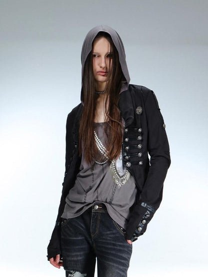 DoublePunch Rhinestone Print Hooded Batwing Women&