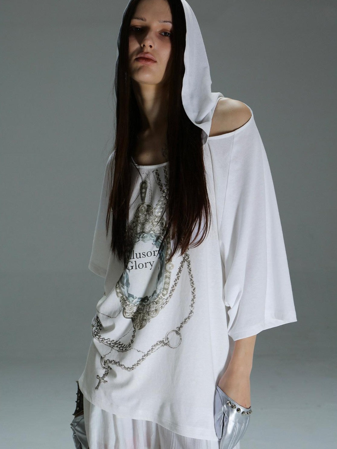 DoublePunch Rhinestone Print Hooded Batwing Women&