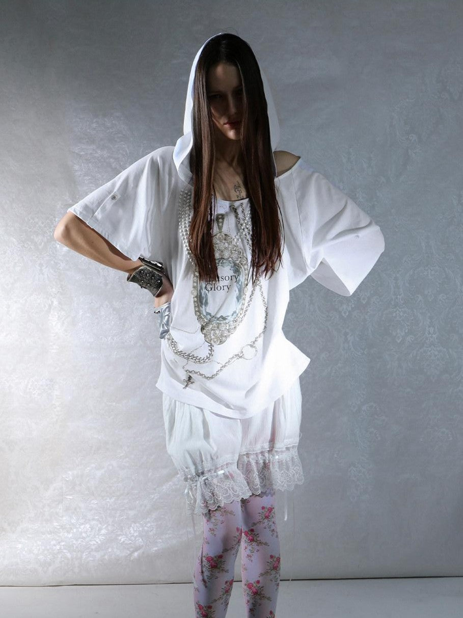 DoublePunch Rhinestone Print Hooded Batwing Women&