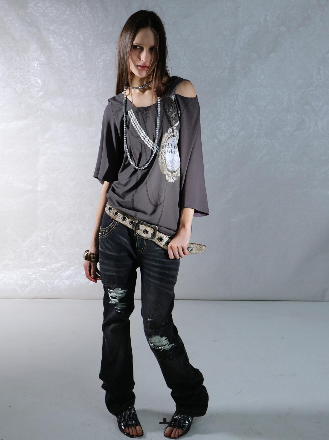 DoublePunch Rhinestone Print Hooded Batwing Women&