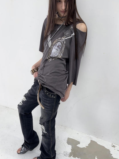 DoublePunch Rhinestone Print Hooded Batwing Women&