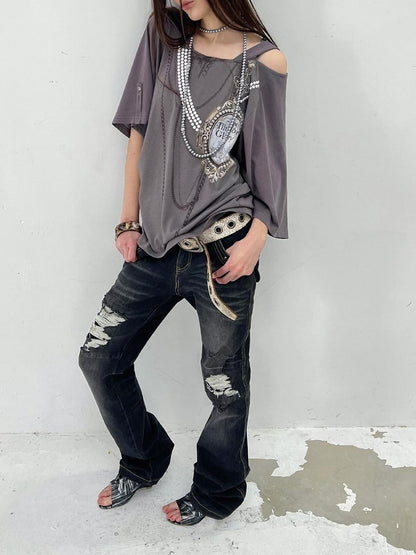DoublePunch Rhinestone Print Hooded Batwing Women&