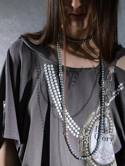 DoublePunch Rhinestone Print Hooded Batwing Women&