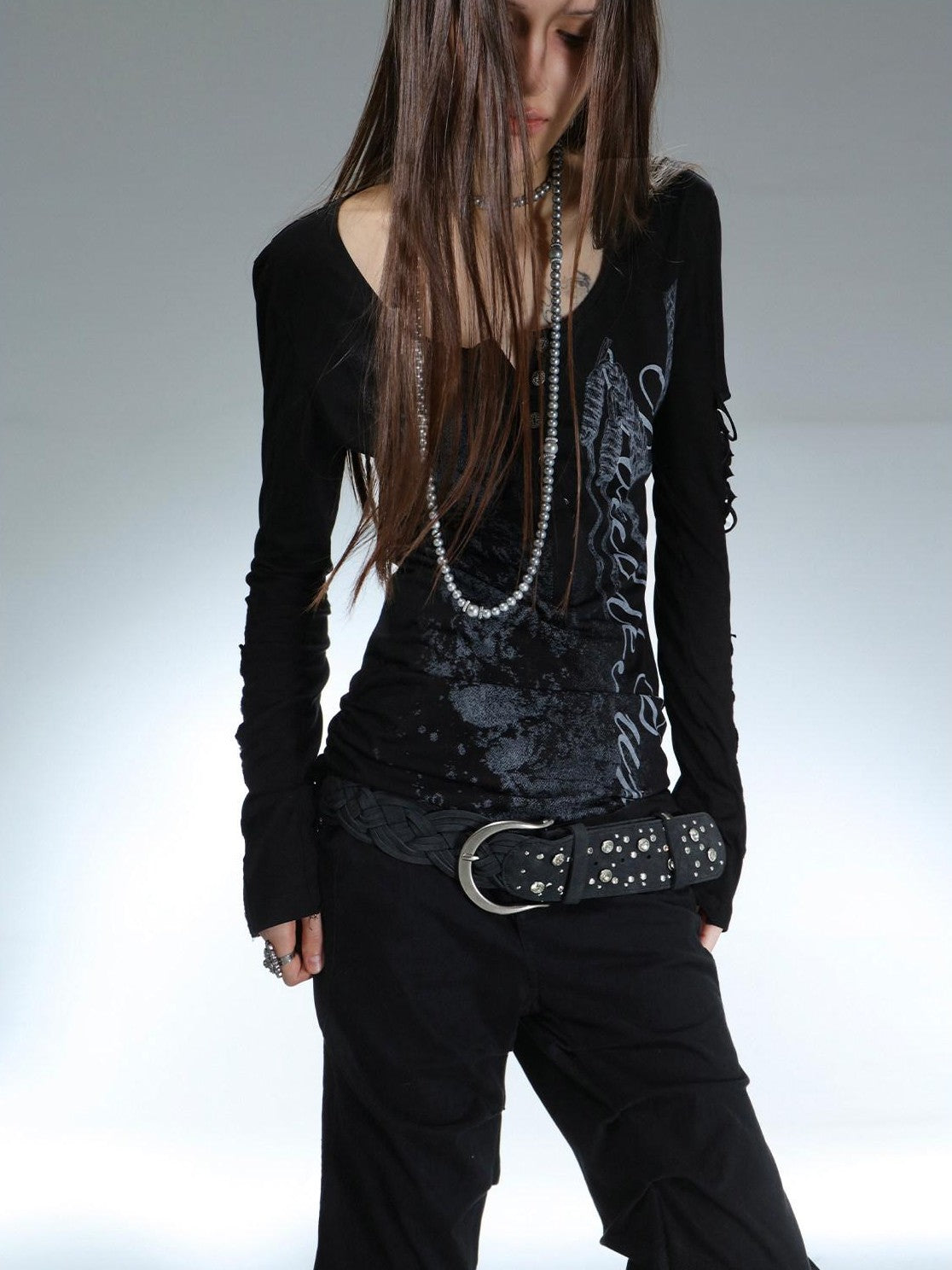 DoublePunch Ripped Punk Printed Slim Women&