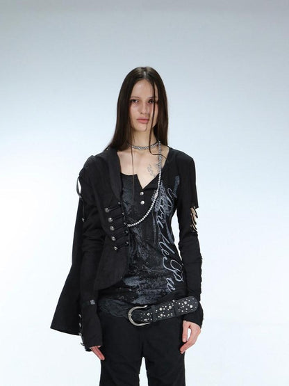 DoublePunch Ripped Punk Printed Slim Women&