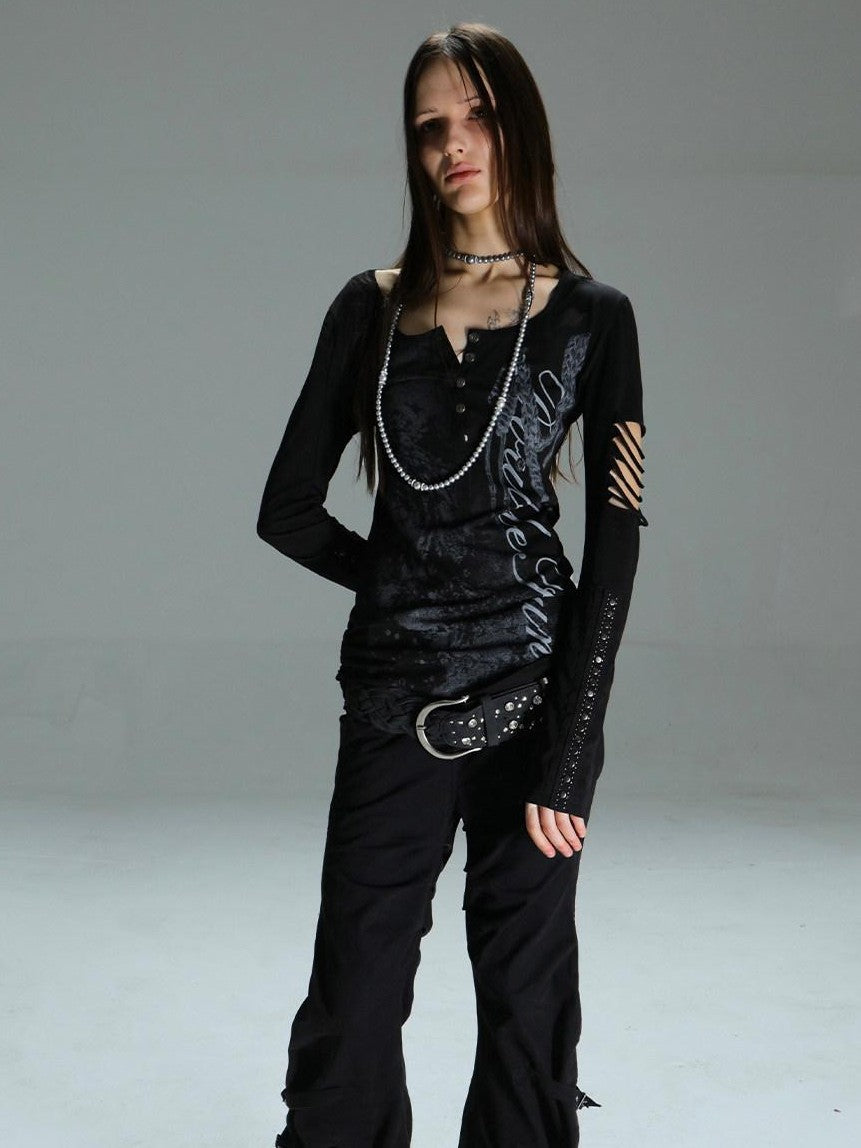 DoublePunch Ripped Punk Printed Slim Women&