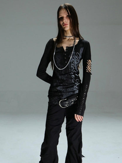 DoublePunch Ripped Punk Printed Slim Women&