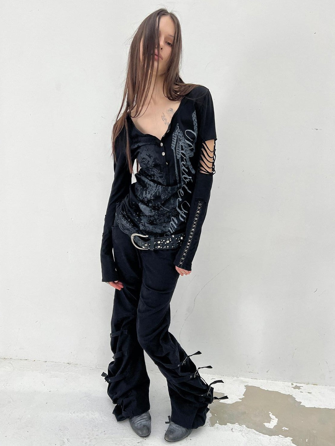 DoublePunch Ripped Punk Printed Slim Women&